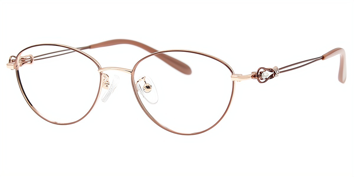 Brown Oval Refined Metal Eyeglasses