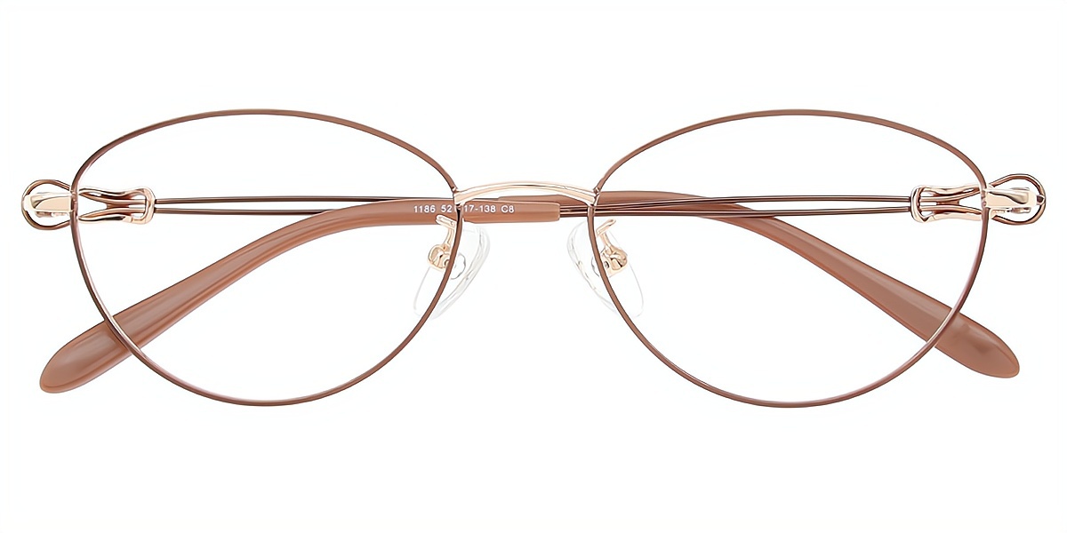Brown Oval Refined Metal Eyeglasses