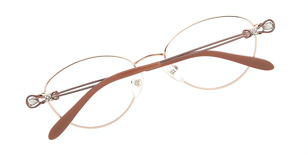 Brown Oval Refined Metal Eyeglasses