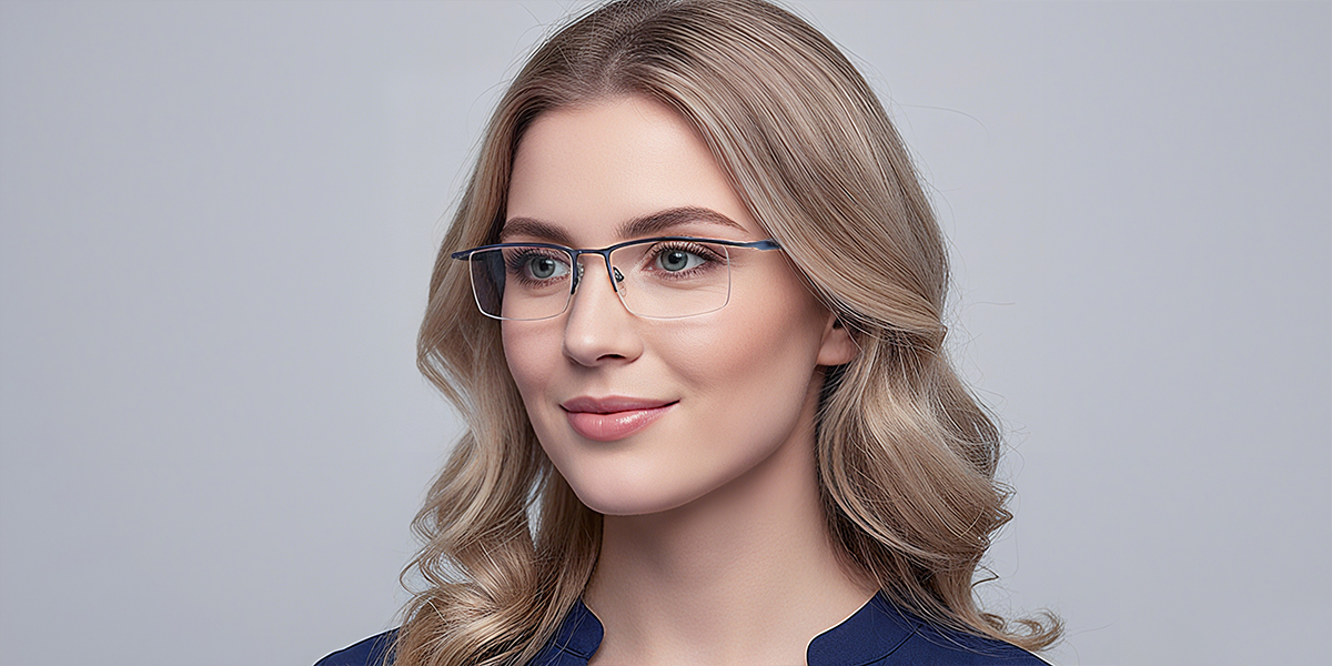 Blue Browline Chic Mixed Materials Eyeglasses
