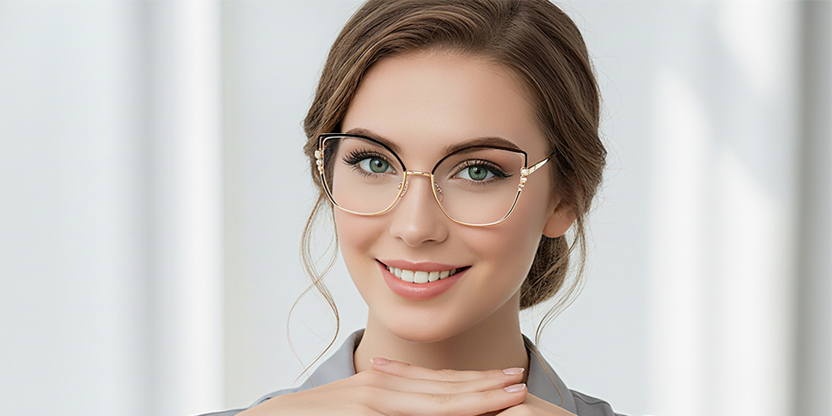 Black Cat Eye Unique Oversized Metal Eyeglasses