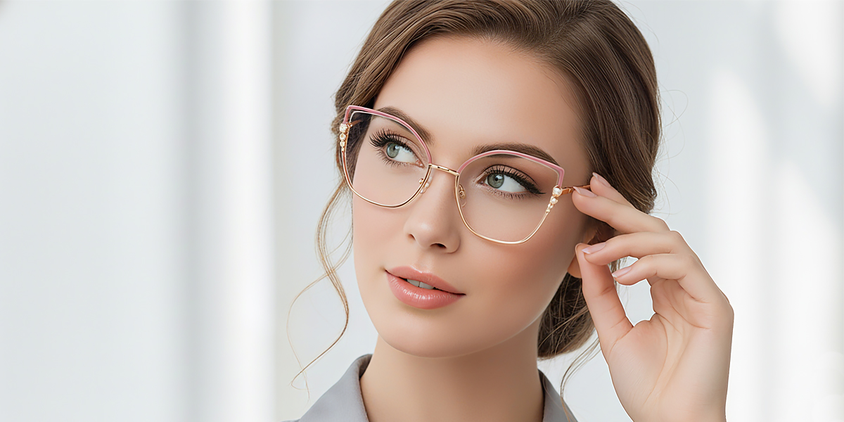 Pink Cat Eye Unique Oversized Metal Eyeglasses
