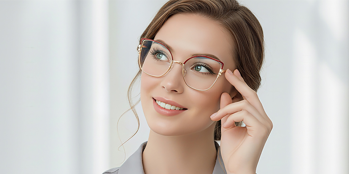 Red Cat Eye Unique Oversized Metal Eyeglasses