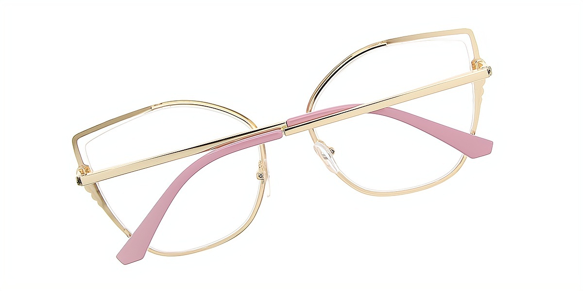 Pink Cat Eye Unique Oversized Metal Eyeglasses