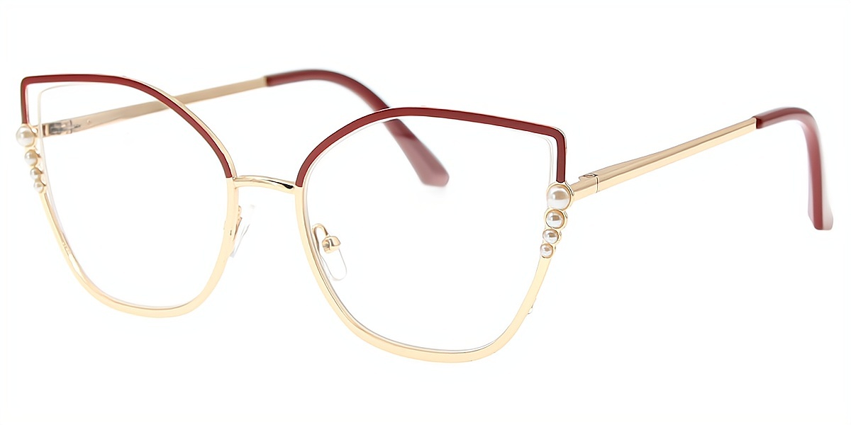 Red Cat Eye Unique Oversized Metal Eyeglasses