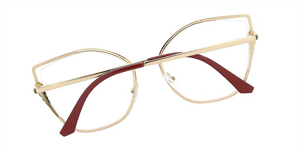 Red Cat Eye Unique Oversized Metal Eyeglasses