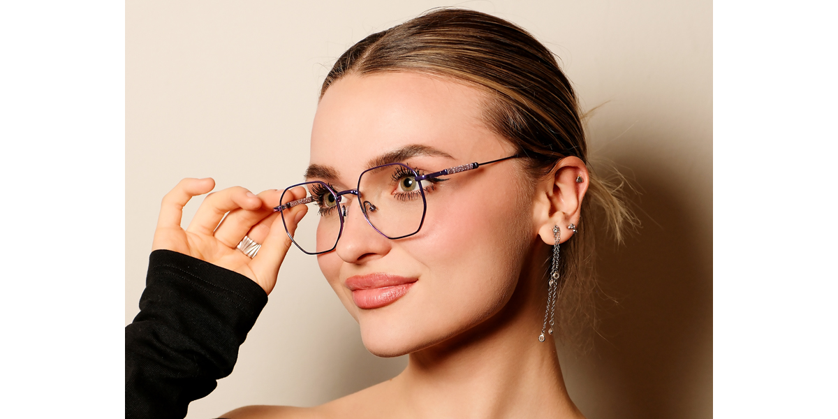 Purple Geometric Modish Metal Eyeglasses