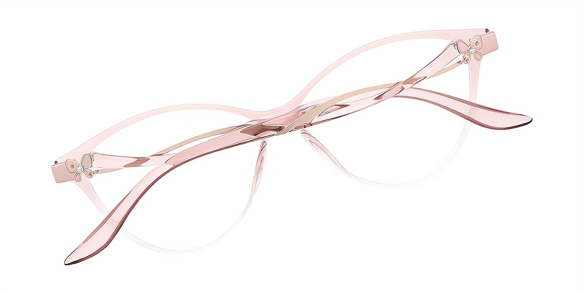 Light Pink Cat Eye Detailed Mixed Materials Eyeglasses