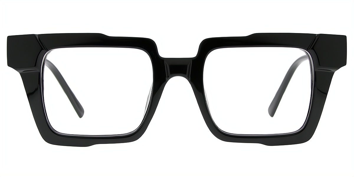 Black Rectangle Geek-Chic Plastic Eyeglasses