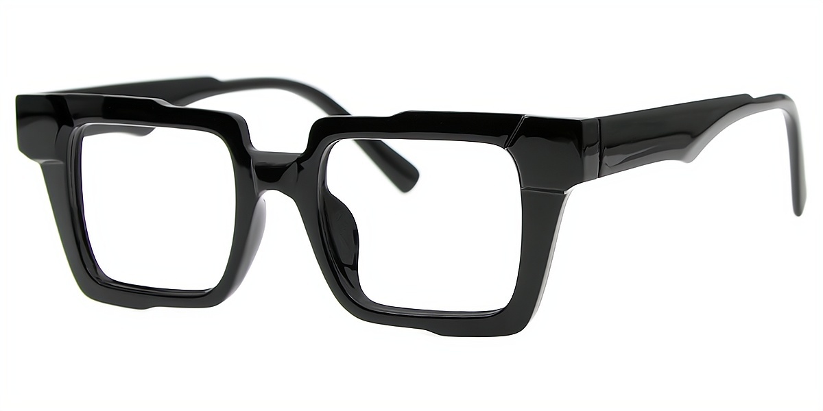 Black Rectangle Geek-Chic Plastic Eyeglasses