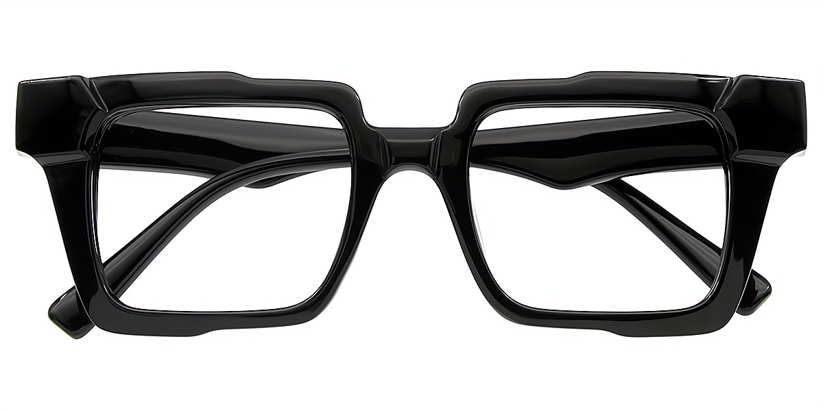 Black Rectangle Geek-Chic Plastic Eyeglasses