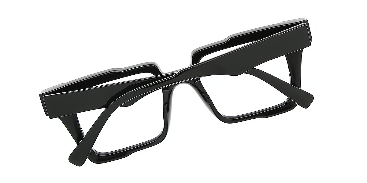 Black Rectangle Geek-Chic Plastic Eyeglasses