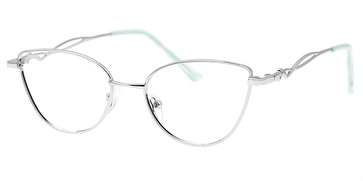 Silver Cat Eye Simple Metal Eyeglasses