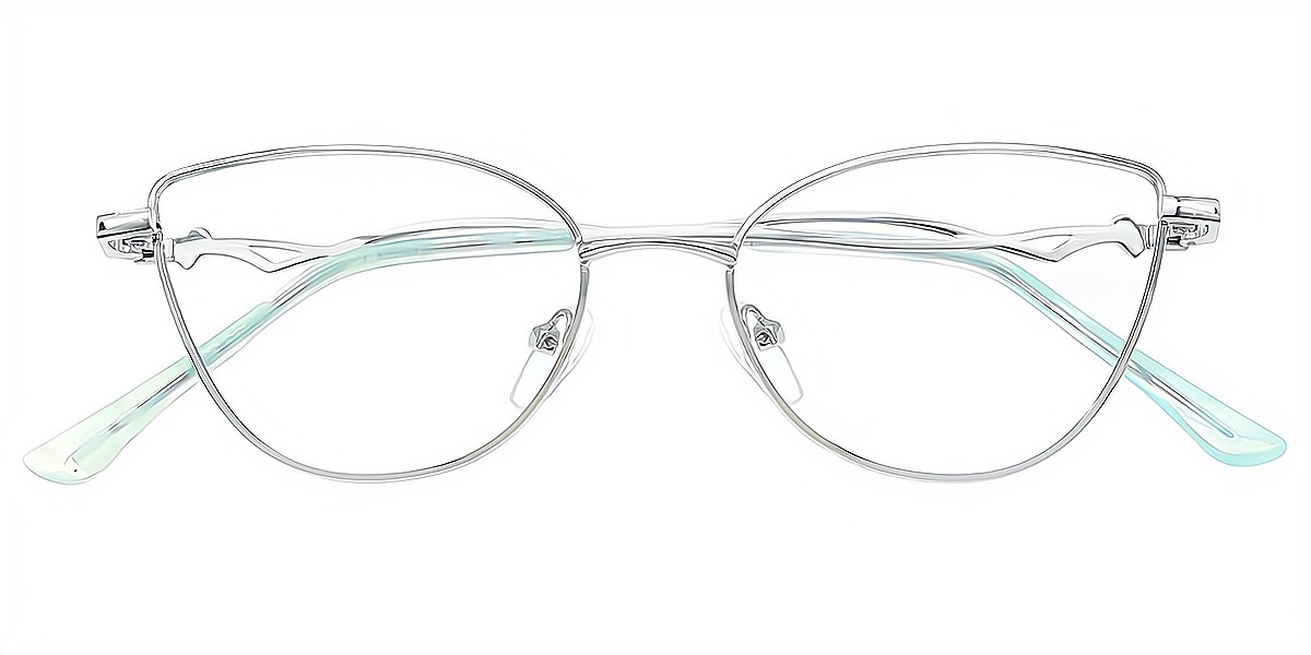 Silver Cat Eye Simple Metal Eyeglasses