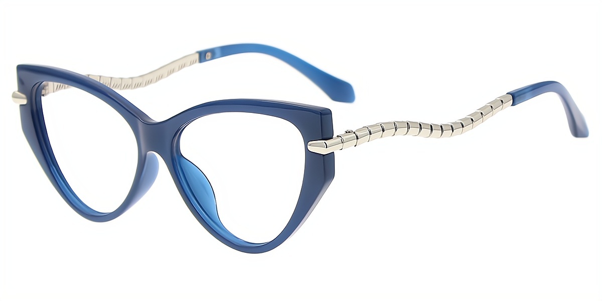 Blue Cat Eye Hipster Mixed Materials Eyeglasses