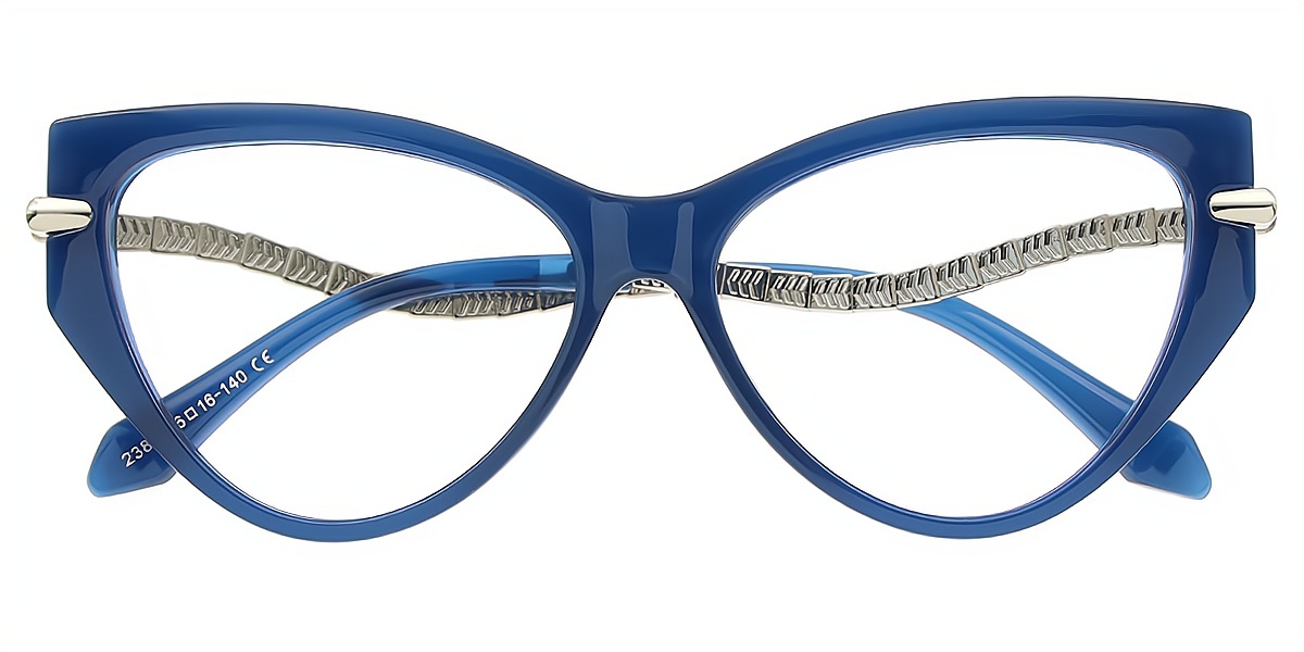Blue Cat Eye Hipster Mixed Materials Eyeglasses