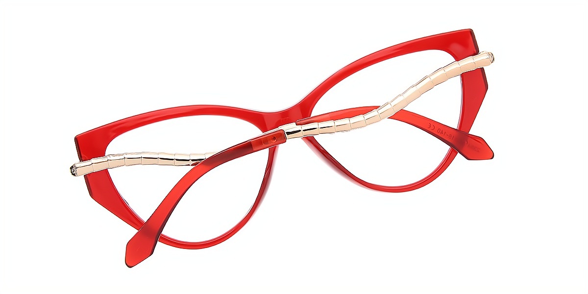 Red Cat Eye Hipster Mixed Materials Eyeglasses