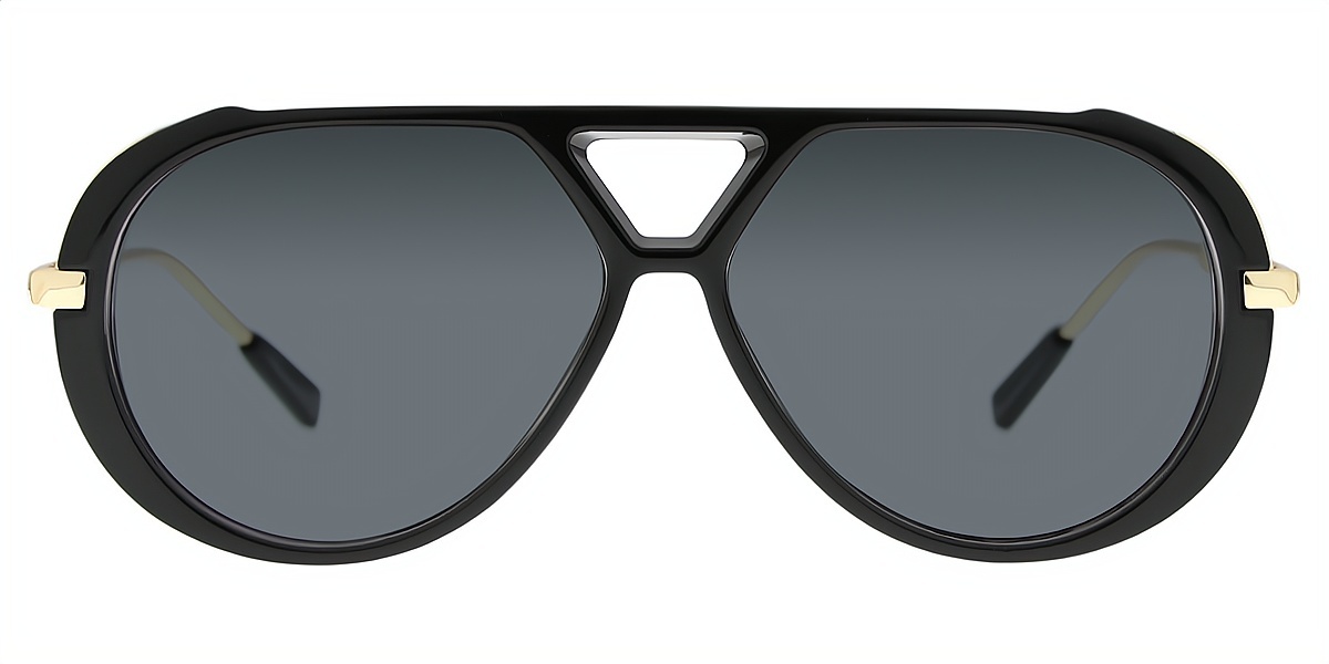 Black Aviator Chic Mixed Materials Eyeglasses