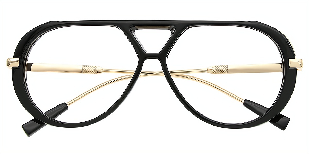 Black Aviator Chic Mixed Materials Eyeglasses