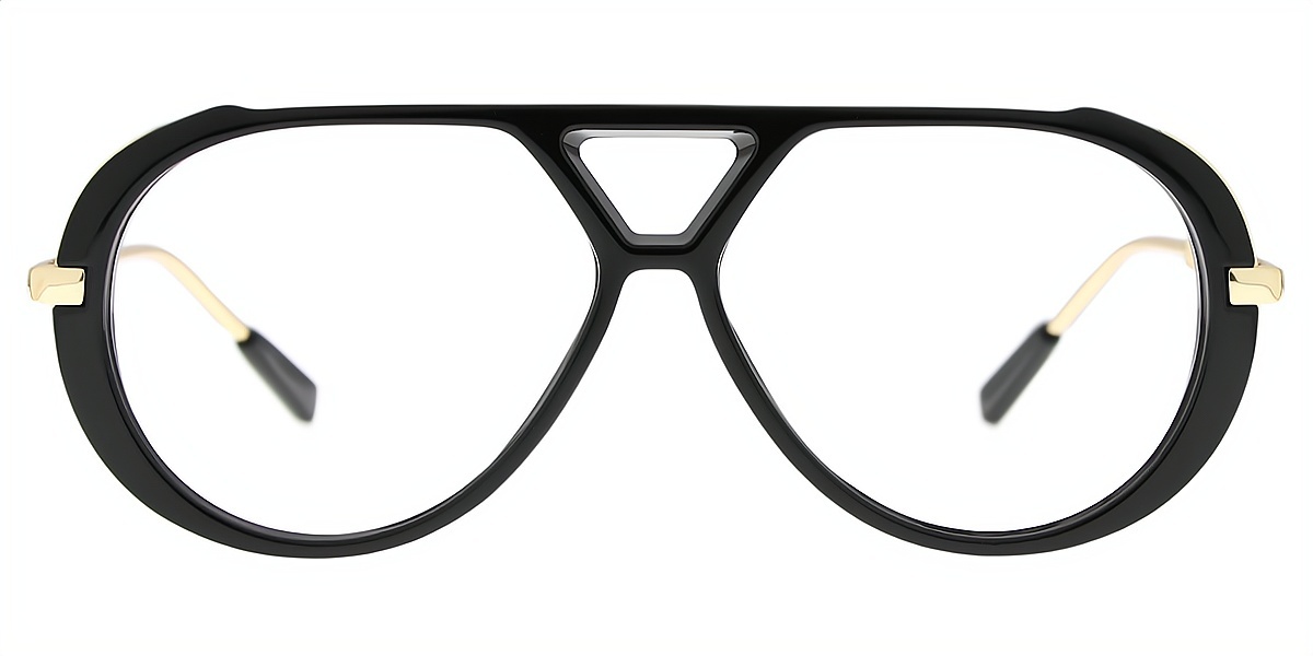 Black Aviator Chic Mixed Materials Eyeglasses