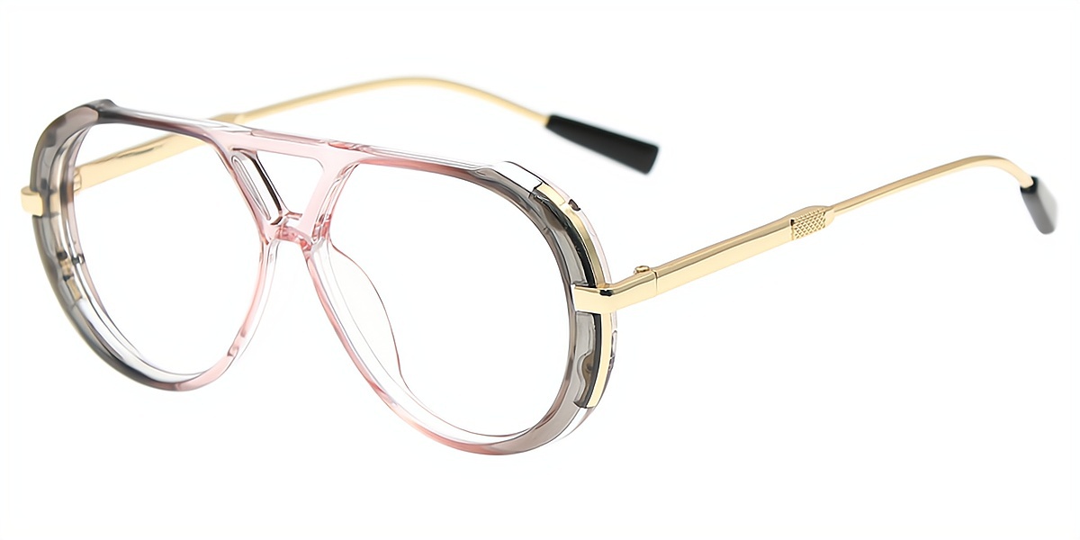 Gray Aviator Chic Mixed Materials Eyeglasses