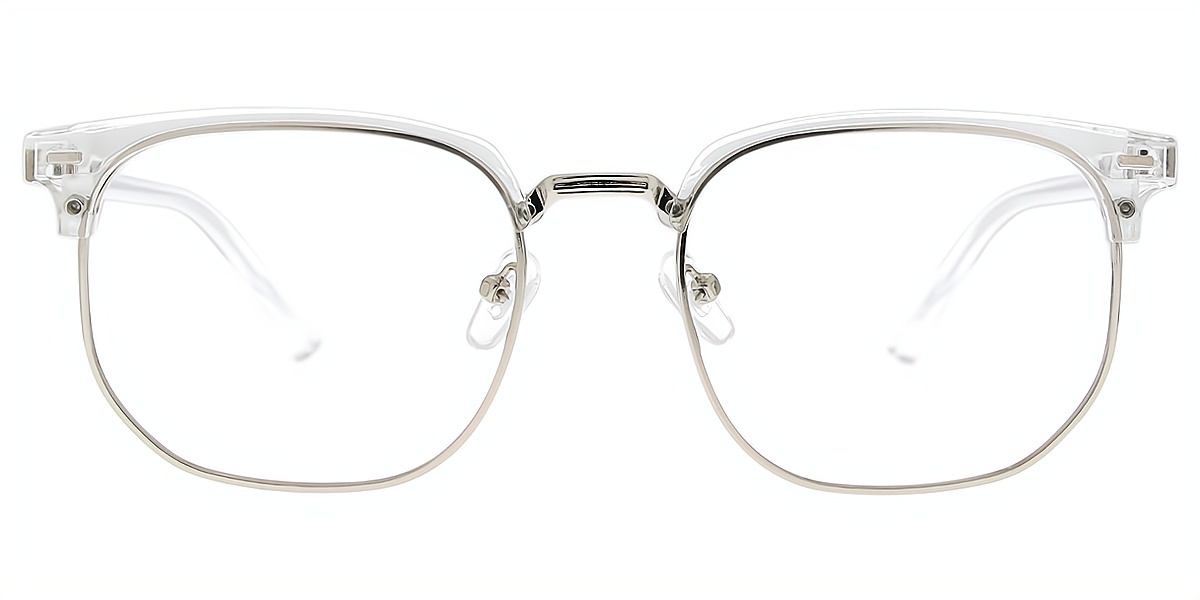 Clear Silver Browline Classic Mixed Materials Eyeglasses