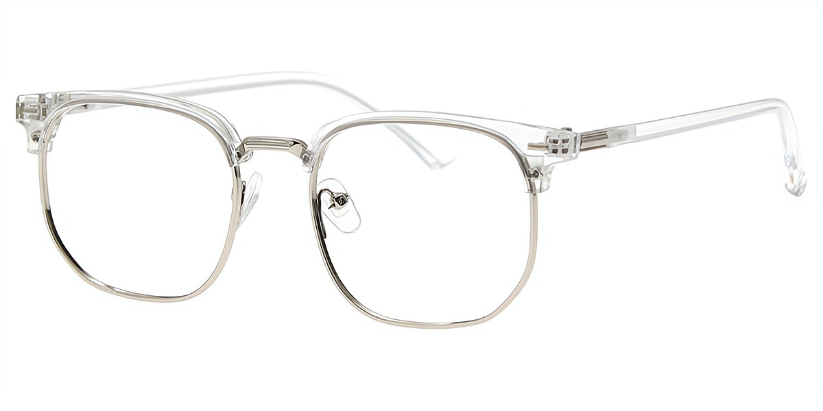 Clear Silver Browline Classic Mixed Materials Eyeglasses