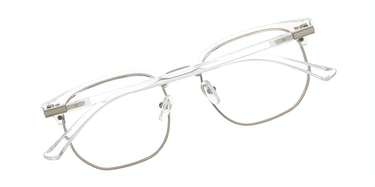 Clear Silver Browline Classic Mixed Materials Eyeglasses