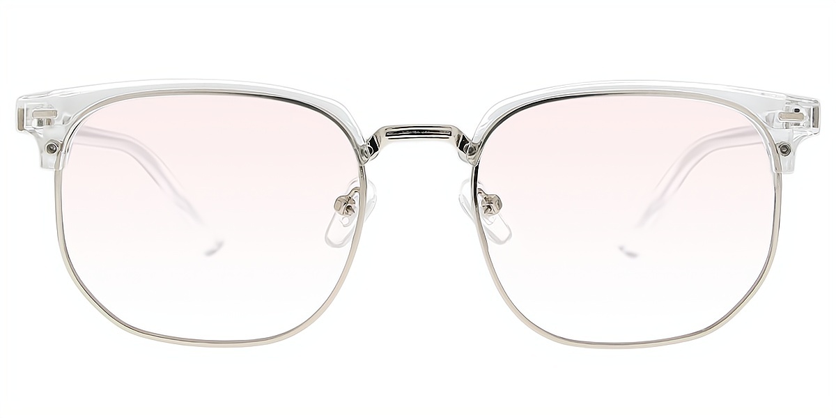 Clear Silver Browline Classic Mixed Materials Eyeglasses