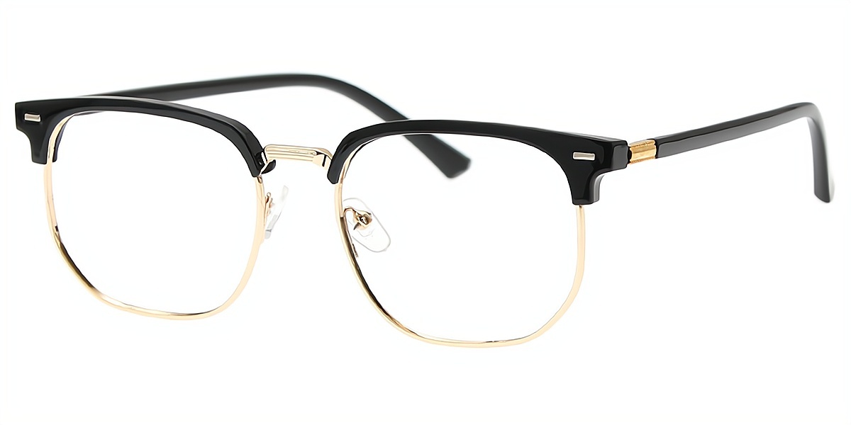Black Gold Browline Classic Mixed Materials Eyeglasses