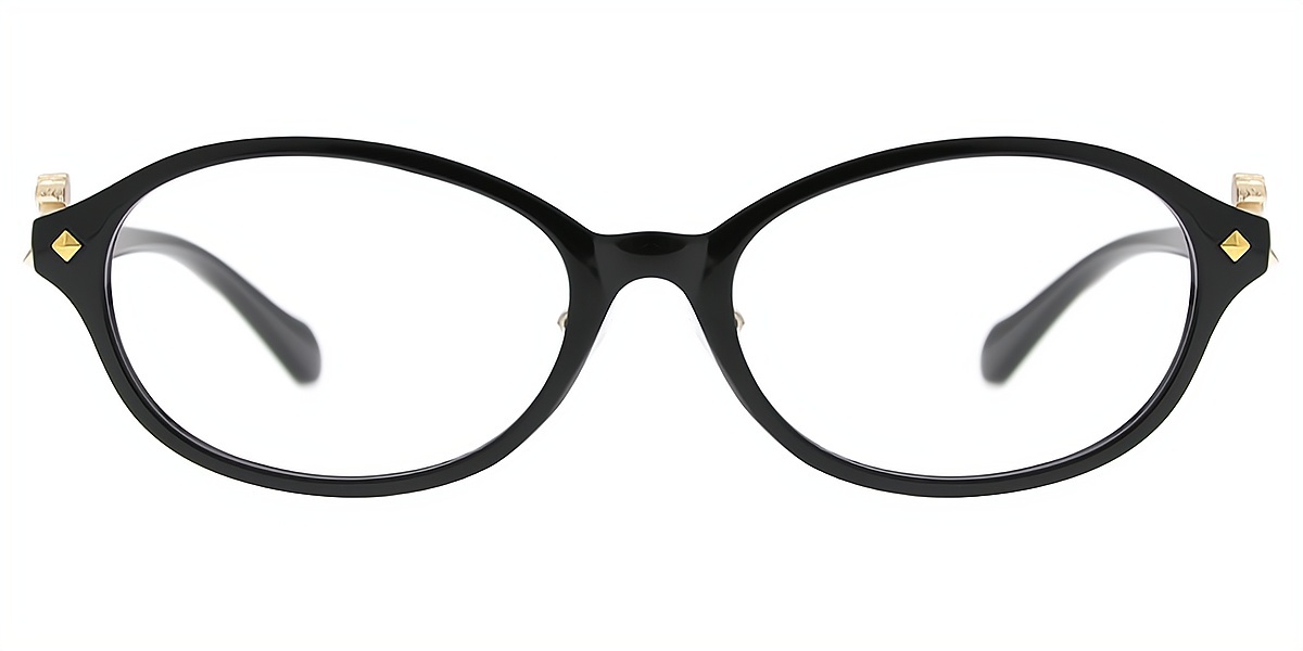 Black Oval Elaborate Plastic Eyeglasses