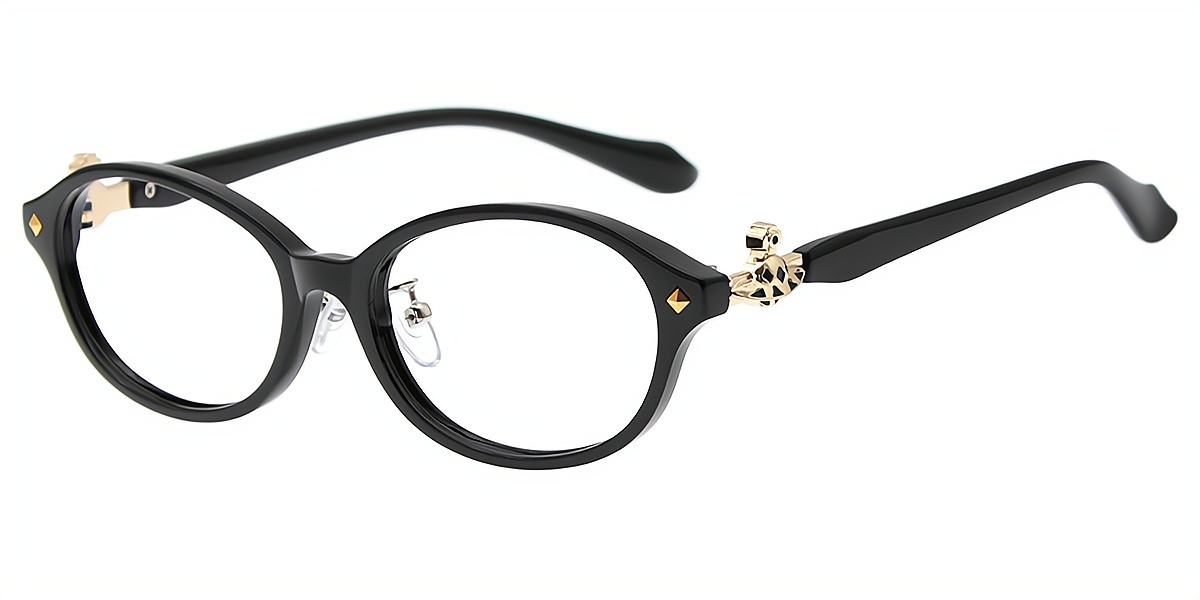 Black Oval Elaborate Plastic Eyeglasses