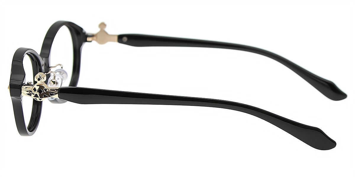 Black Oval Elaborate Plastic Eyeglasses