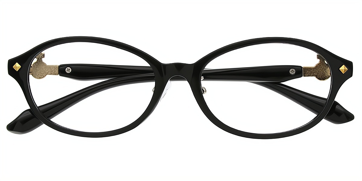 Black Oval Elaborate Plastic Eyeglasses