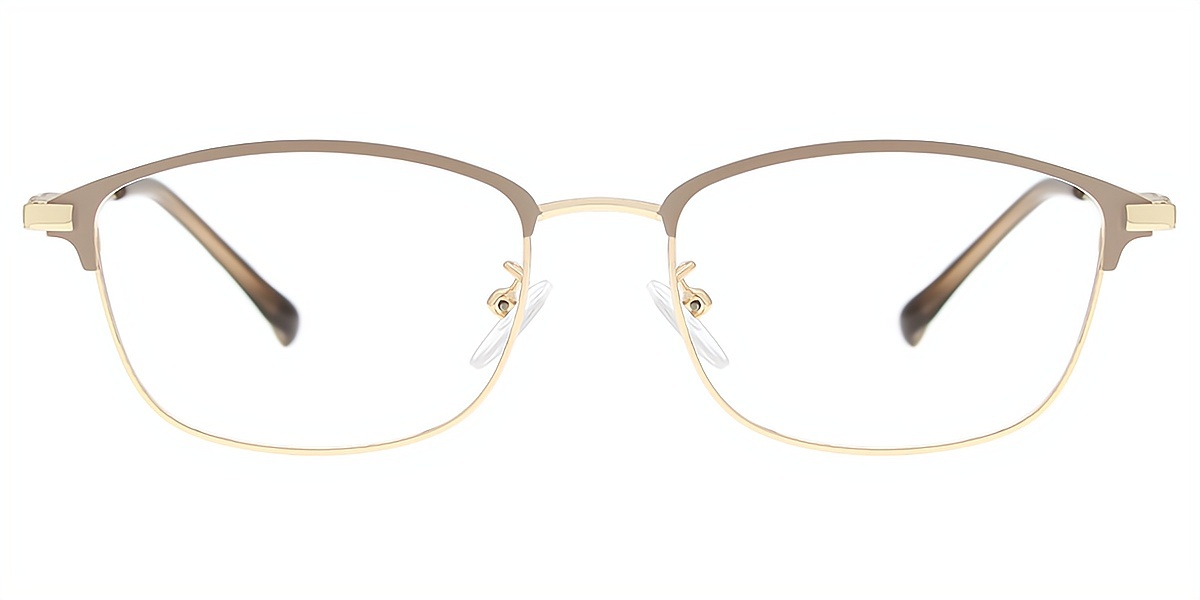 Brown Gold Browline Simple Elegant Metal Eyeglasses