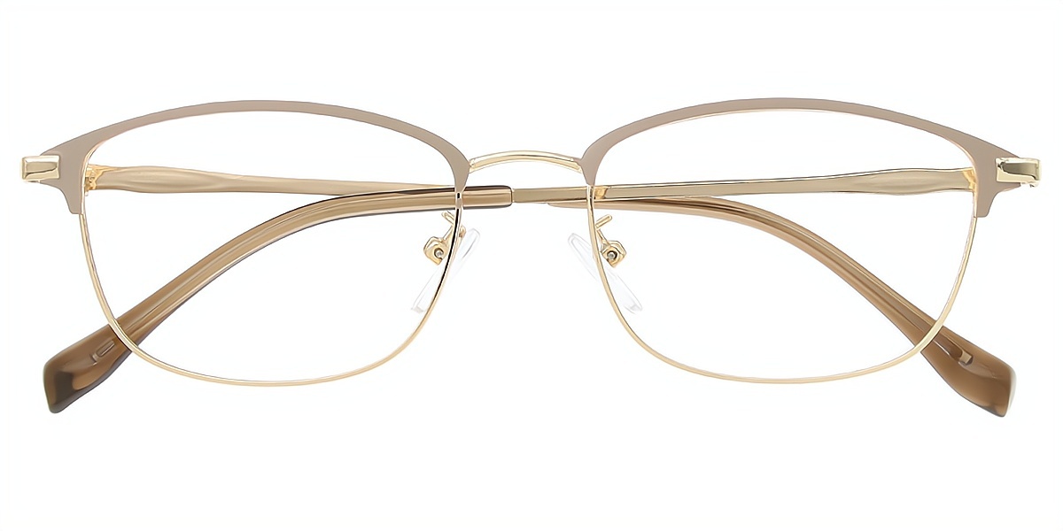 Brown Gold Browline Simple Elegant Metal Eyeglasses