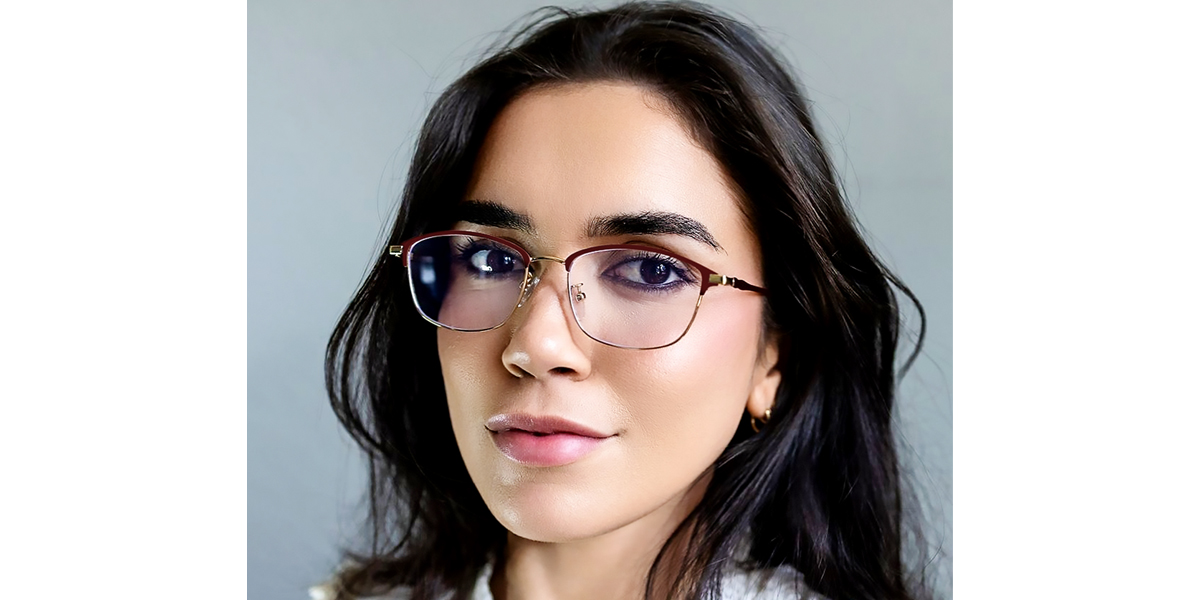 Red Gold Browline Simple Elegant Metal Eyeglasses