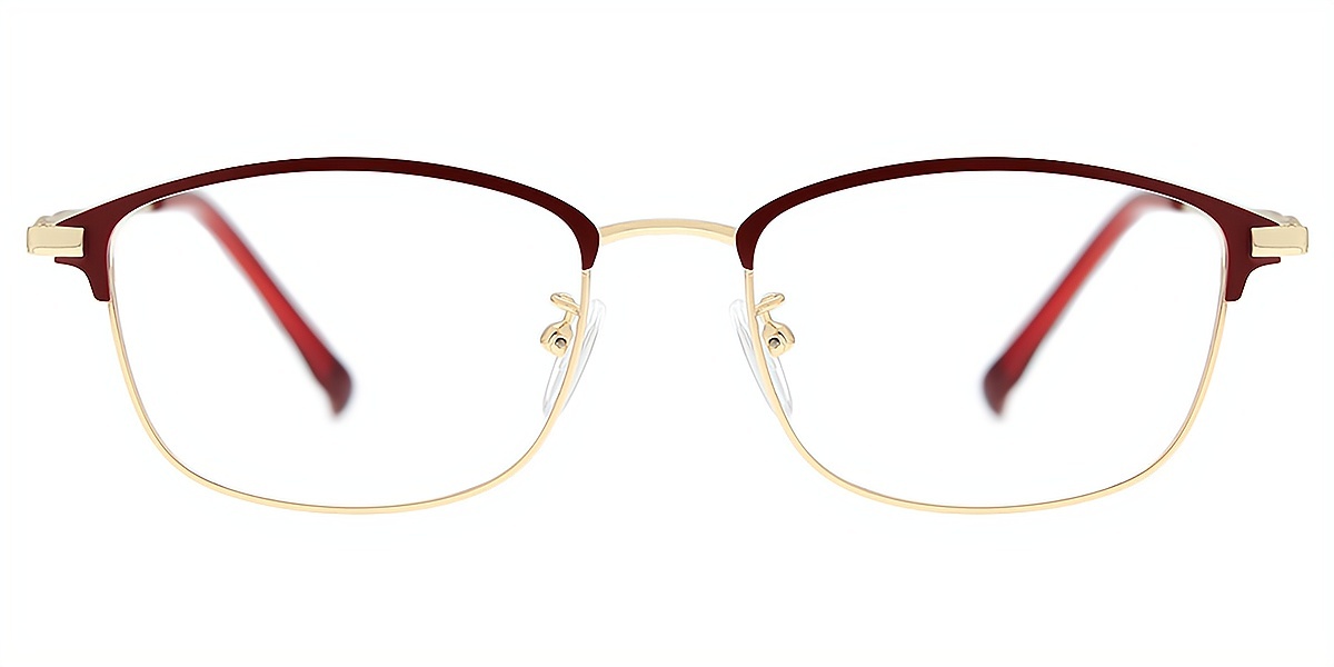 Red Gold Browline Simple Elegant Metal Eyeglasses