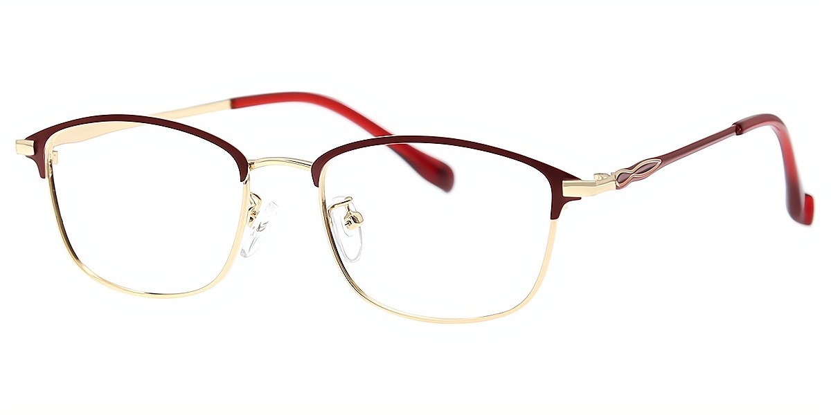 Red Gold Browline Simple Elegant Metal Eyeglasses