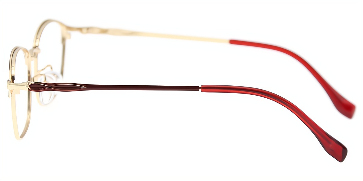 Red Gold Browline Simple Elegant Metal Eyeglasses