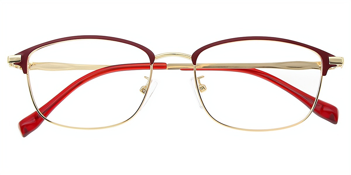 Red Gold Browline Simple Elegant Metal Eyeglasses