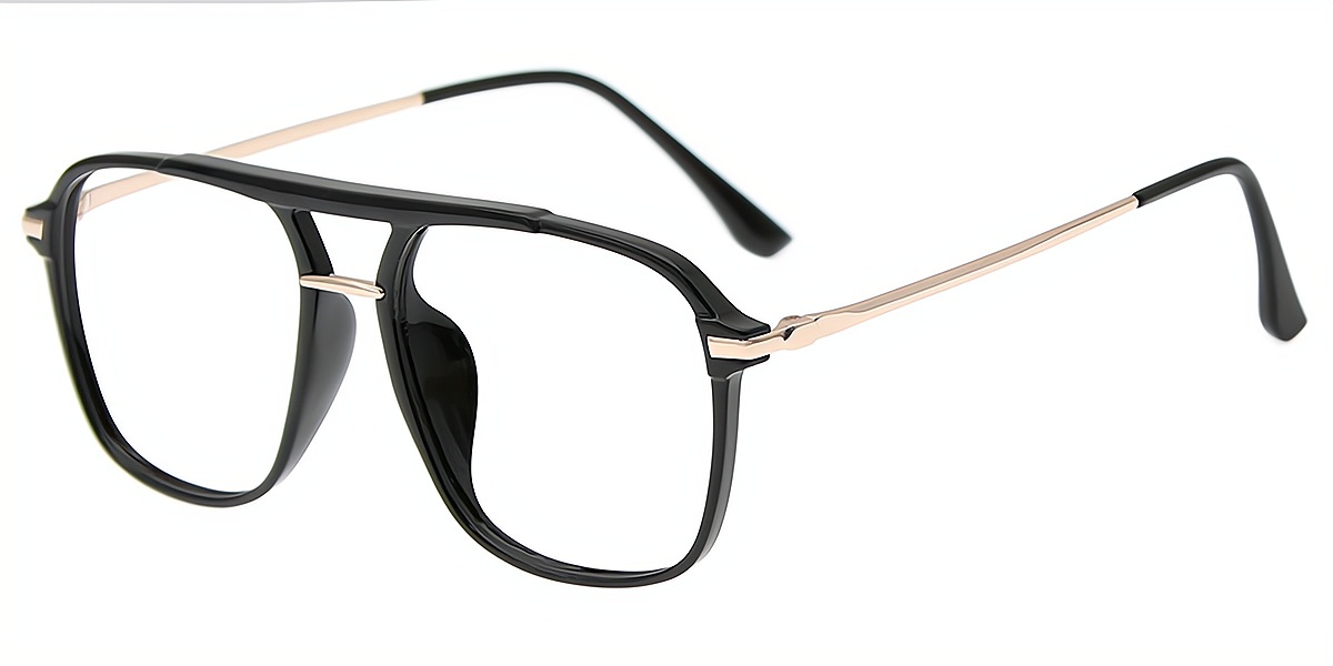 Black Aviator Classic Mixed Materials Eyeglasses