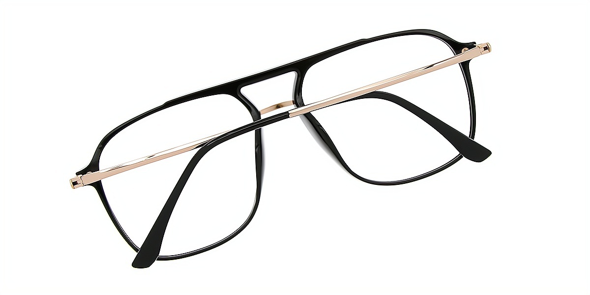 Black Aviator Classic Mixed Materials Eyeglasses