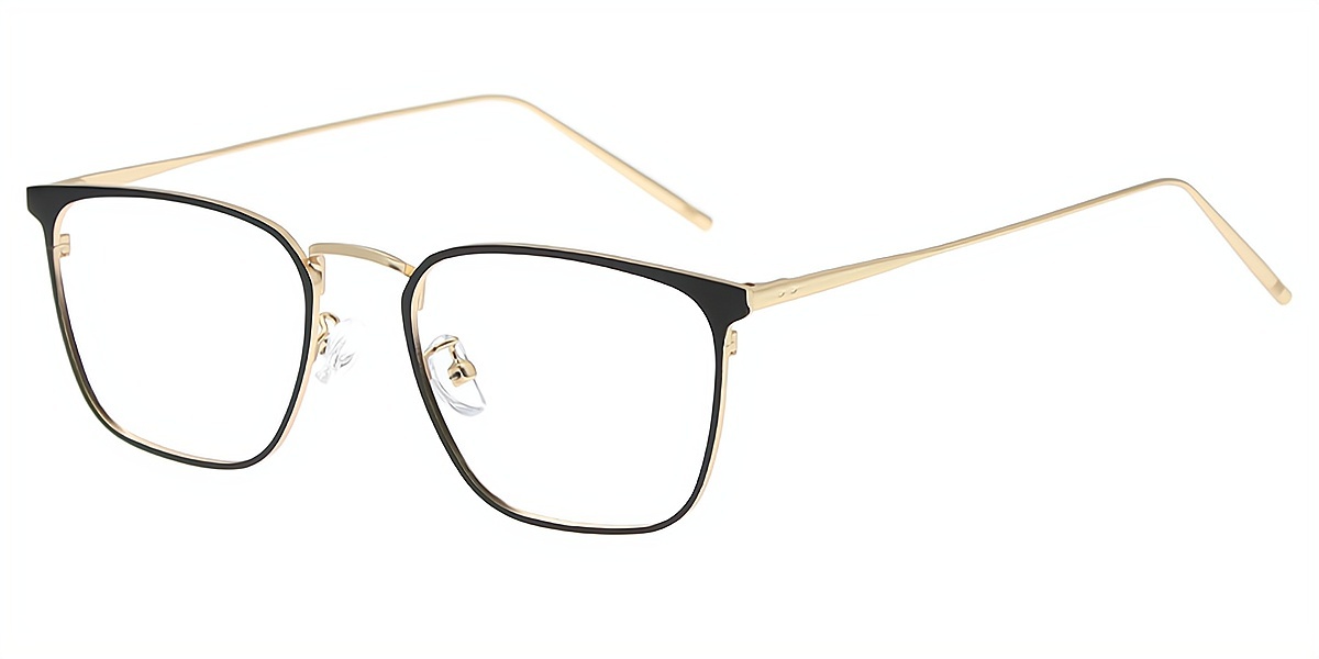 Black Gold Browline Retro Simple Metal Eyeglasses