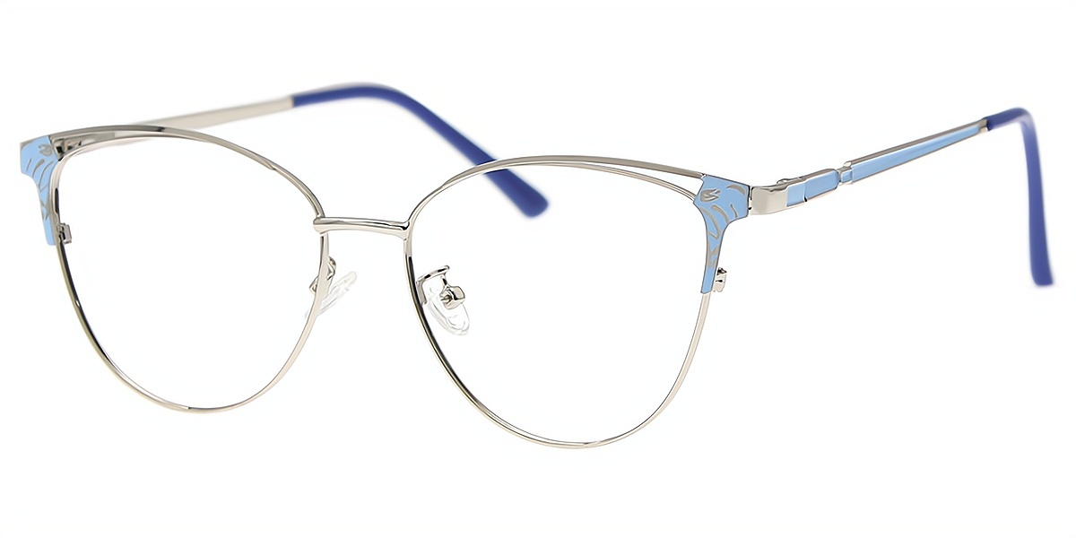 Blue Cat Eye Refined Metal Eyeglasses