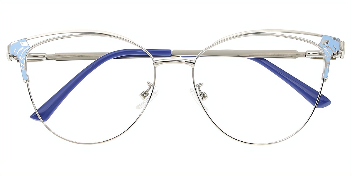 Blue Cat Eye Refined Metal Eyeglasses