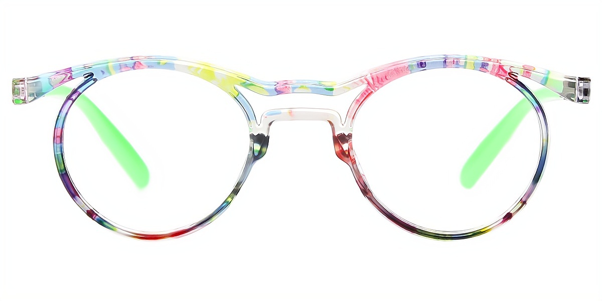 Green Round Ornate Plastic Eyeglasses