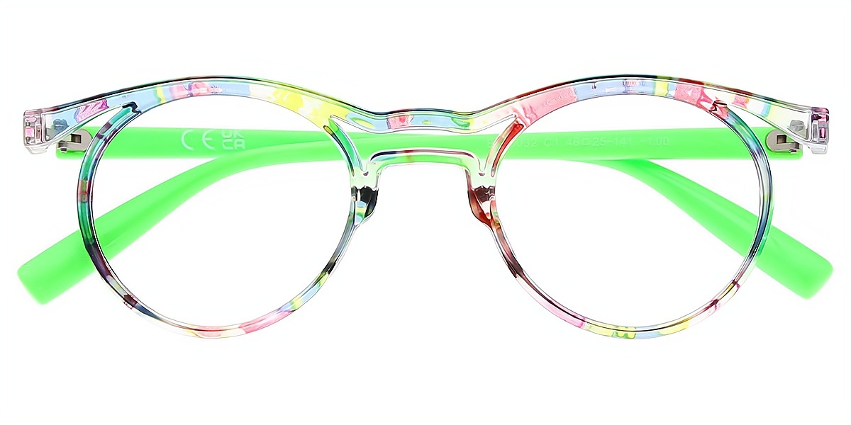 Green Round Ornate Plastic Eyeglasses