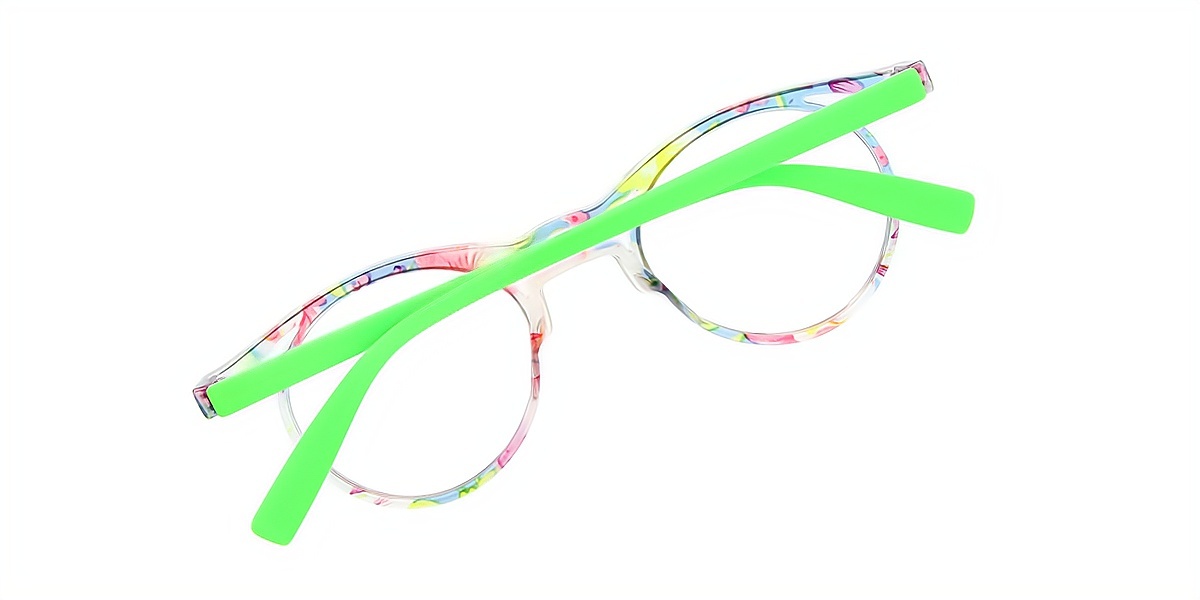 Green Round Ornate Plastic Eyeglasses