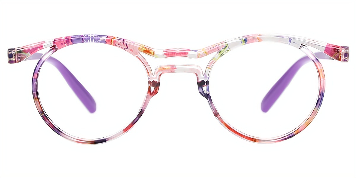 Purple Round Ornate Plastic Eyeglasses